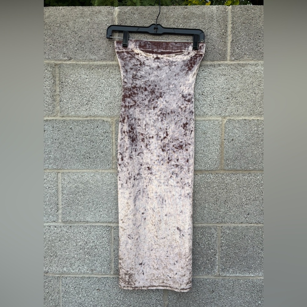 NWT Hot & Delicious Strapless MIDI Dress Mocha Crushed Velvet Bodycon Sz Small